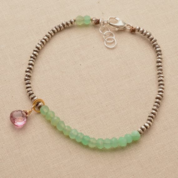 925 steling silver Anxiety Gemstone 3-4 mm Stracking green Chrysoprase Bracelet Rondelle, Faceted 7" for mens, womens, GF, BF, Adults.