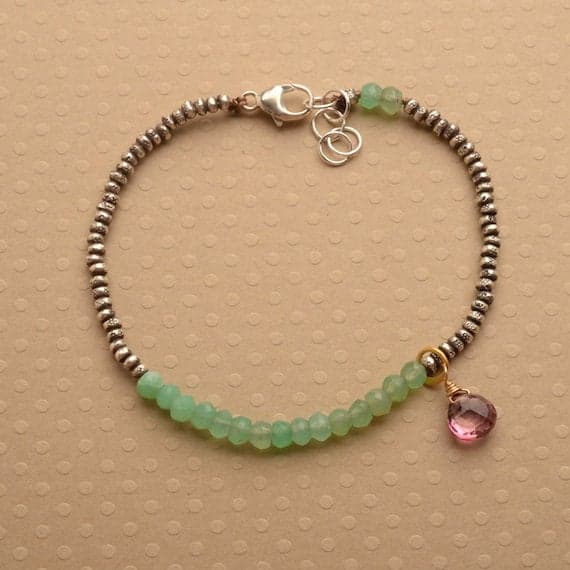 925 steling silver Anxiety Relief Calming 3-4 mm Stracking green Chrysoprase Bracelet Rondelle, Faceted 7" for mens, womens, GF, BF, Adults.