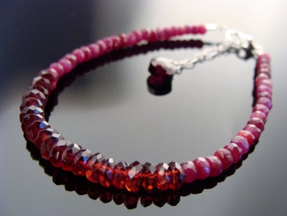 Ruby and Garnet Sterling Sliver Bracelet 3-4mm Code- WAR6581