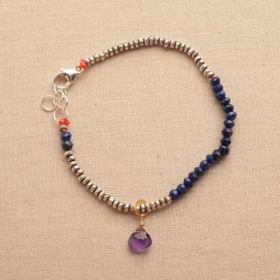 925 steling silver GRounding 3-4 mm Stracking blue Lapis lazuli Bracelet Rondelle, Faceted 7" for mens, womens, GF, BF, Adults.