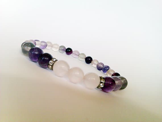 Rock Gift 8mm Multi Colour Rose Quartz & Purple Fluorite Stretchable Bracelet Round, Smooth 18cm for mens, womens, gf, bf and adults.