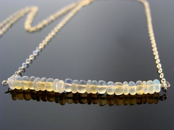 14K Solid Yellow Gold Ethiopian Welo Opal Bar Necklace 3-4mm Code- WAR6593
