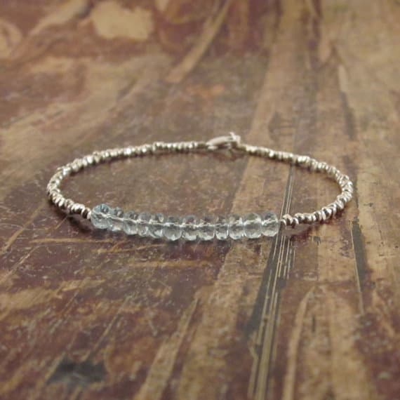 925 sterling silver Natural 4mm blue Blue Topaz  stacking Bracelet Rondelle, faceted 18cm for mens, womens, gf, bf and adults.