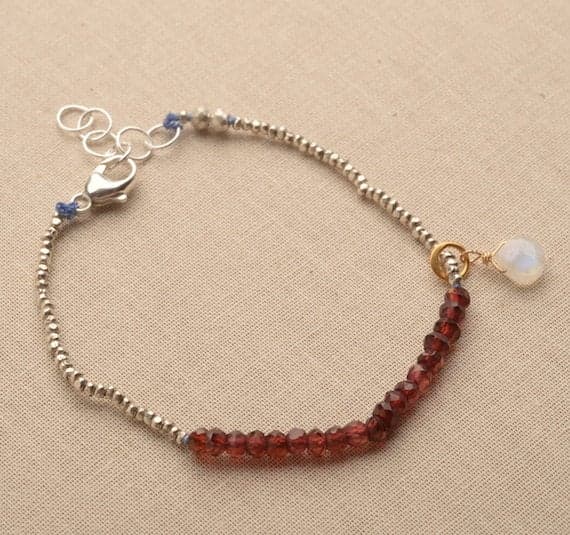 925 steling silver memorial gift 3-4 mm Stracking red Red Garnet Bracelet Rondelle, Faceted 7" for mens, womens, GF, BF, Adults.