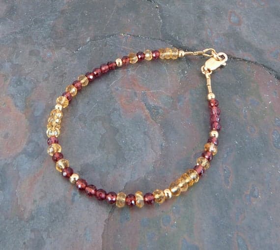 Faceted Garnet and Citrine Gemstone Stackable Bracelet, Handmade Deep Red and Gold Gem Strand, January Birthstone Jewelry 4mm  Code- WAR6843
