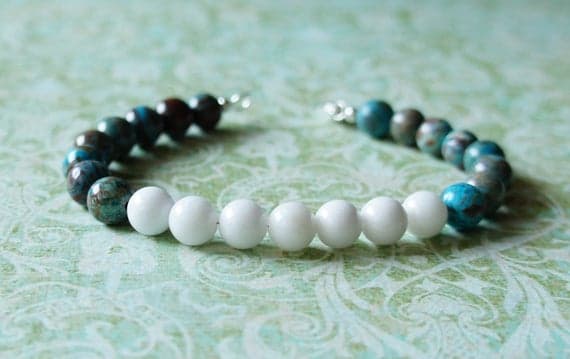 White Marble jade And Blue Sky Jasper Bracelet, Gemstone Bracelet, Stacking Bracelet, Beaded Bracelet, Simple Bracelet, Blue Beads Bracelet 6mm Code- WAR9119