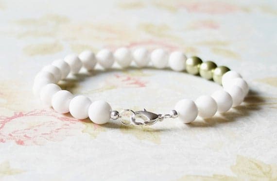 White Gemstone Bracelet, Green Swarovski Bracelet, Pearl Bracelet, Stacking Bracelet, White Mountain "Jade" And Light Green Pearls Bracelet 6mm Code- WAR9120