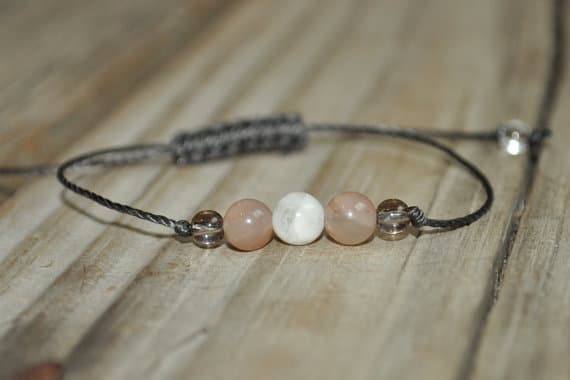 Anxiety Relief Calming, Crystal helling 6mm adjustable Multi Moonstone, Sunstone, Smoky Quartz Bracelet Round, Smooth 7" for mens, womens, GF, BF, Adults.