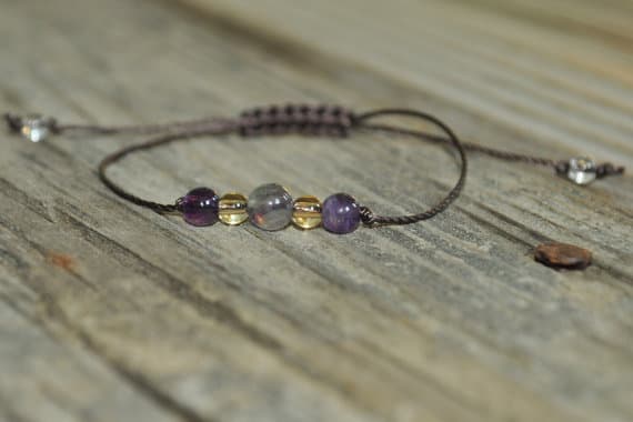 Blush Jewelry 6mm adjustable Multi Fluorite, Citrine, Amethyst Bracelet Round, Smooth 7" for mens, womens, GF, BF, Adults.