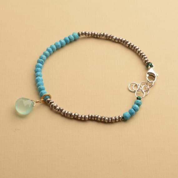 925 steling silver Helling Positive Energy 3-4 mm Stracking blue Tourquise Bracelet Rondelle, Faceted 7" for mens, womens, GF, BF, Adults.