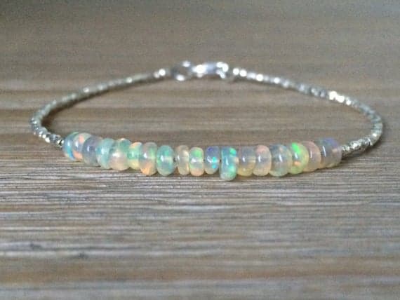 AAA++ Rare Quality Opal and Fine Silver Plated Bracelet , Beaded October Birthstone Gemstone Bracelet, Welo Opal Bracelet 4 mm Code- TJH32