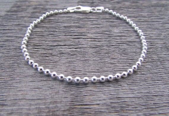 AAA++ Rare Quality Sterling Silver PlatedBall Chain Bracelet, 7 Inch Chain, 3mm Chain, Bead Chain Bracelet, Italian 925 Silver PlatedChain, Silver Plated Beads Bracelet 3mm 7 Inch Code- TJH395