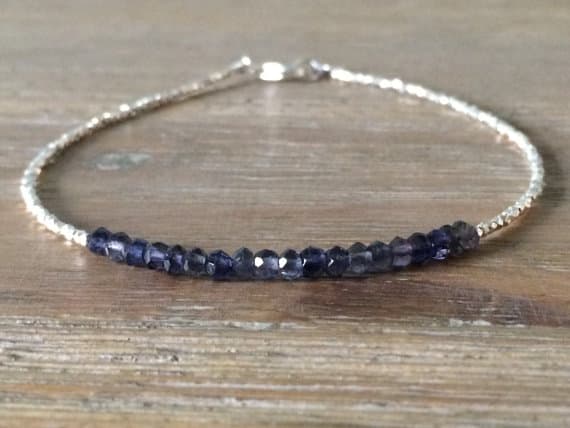 AAA++ Rare Quality Shaded Iolite and Fine Silver Plated Bracelet , Beaded Bracelet, Gemstone Bracelet 3 mm Code- TJH16