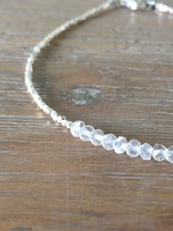 AAA++ Rare Quality White Quartz and Fine Silver Plated Beads Bracelet, Beaded bracelet, Gemstone bracelet 3 mm Code- TJH14