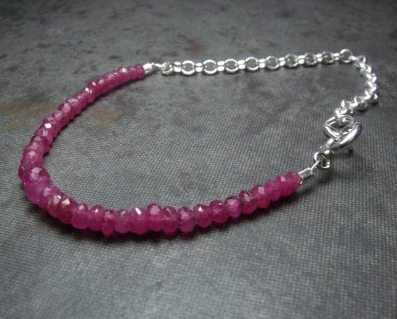 Red Ruby Faceted Rondelle and Sterling Silver Chain Bracelet Stacking Bracelet Dainty bracelet 4mm Code- WAR6501