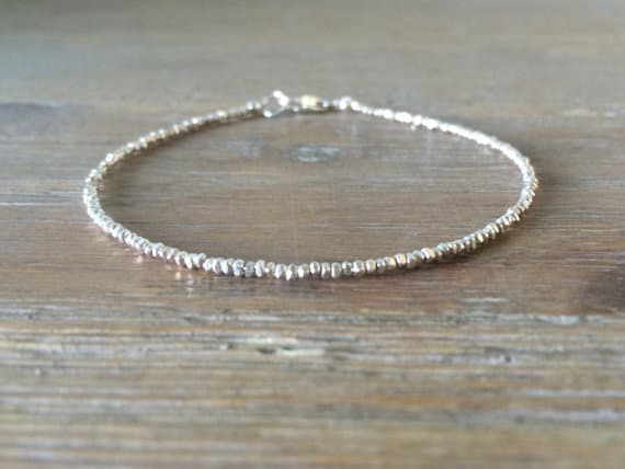 AAA++ Rare Quality Karen Hill Tribe Silver Plated Bracelet , Faceted Silver Plated Beadsed Bracelet 1.3-1.4 mm Code- TJH22