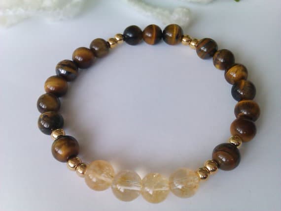 Jewelry Energy 8mm Multi Colour Citrine Bead &  Tiger Eye Stretchable Bracelet Round, Smooth 18cm for mens, womens, gf, bf and adults.