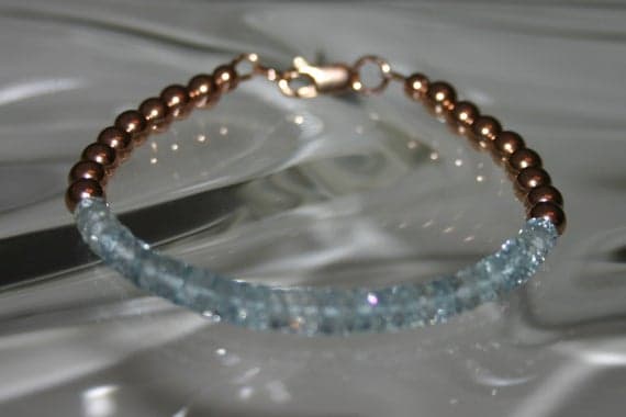 AQUAMARINE / ROSE GOLD Bracelet...Grade A Micro Facets Aquamarine Stones 5 MM TO 7mm  Code- WAR6035