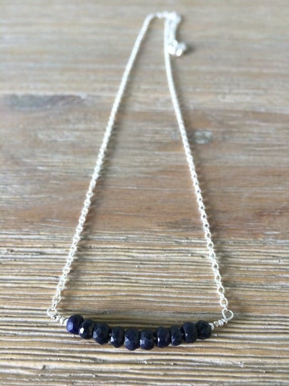 AAA++ Rare Quality Sapphire Bar Necklace, Midnight Blue faceted Sapphire bead pendant Necklace, Gemstone Necklace, September Birthstone Necklace 4mm Code- TJH42