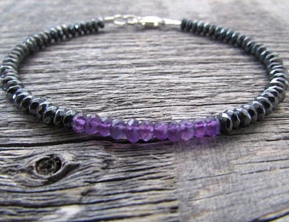 AAA++ Rare Quality Amethyst Bracelet, Amethyst Bead Bracelet, February Birthstone Bracelet, Hematite Bracelet, Bead Stack Bracelet, Gifts For Women, Gifts 3.5-4mm 7" Strand. Code- TJH368