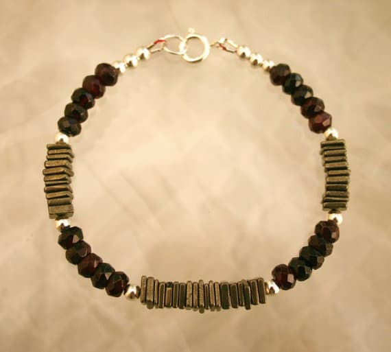 GARNET And PYRITE BRACELET For Men.... Positivity, Passion, January Birthstone Bracelet. 5-6mm Code- WAR6025