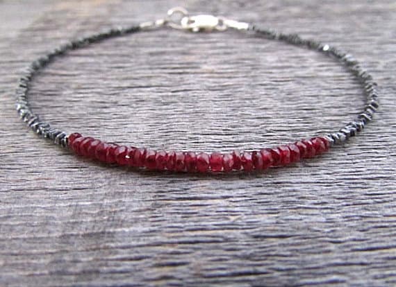 AAA++ Rare Quality Bead Ruby Bracelet, Ruby Birthstone Bracelet, July Birthstone Bracelet, Hill Tribe Silver Plated Bracelet , Gemstone Bracelet, Stack Bracelet 3-3.5 mm 7" Strand. Code- TJH449