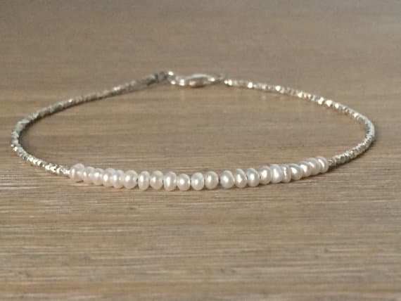 AAA++ Rare Quality Tiny Freshwater Pearl and Fine Silver Plated Beads Bracelet, Beaded bracelet, Gemstone bracelet 2.5-3 mm Code- TJH24