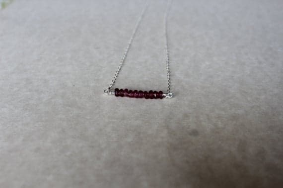 Rhodolite Garnet Sterling Silver Bar Pendant on a Sterling Silver Chain Unique Bar Style Beaded Garnet Necklace Beaded Bar Necklace 3mm Code- WAR9082