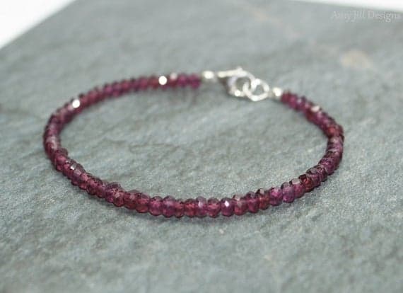 925 sterling Silver Wholesale 4mm stacking Red Rhodolite Garnet  Bracelet Rondelle, Faceted 7" for mens, womens, gf, bf & Adult.