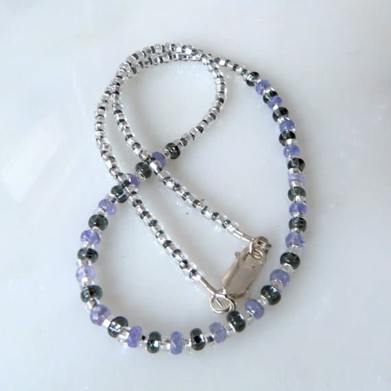 Quality Violet Tanzanite Faceted Gemstone Strand Necklace Accented with Silver Lined Czech Glass Beads, Handmade 4-5mm Code- WAR6828