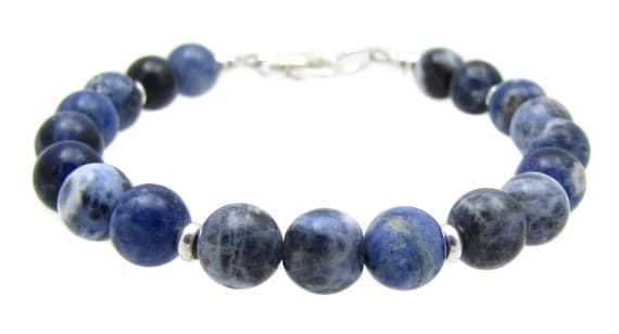 925 sterling Silver top quality 8mm stacking Blue Sodalite Bracelet Round, Smooth 7" for mens, womens, gf, bf & Adult.