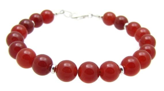 925 sterling Silver Natural 8mm stacking Orange Carnelian Bracelet Round, Smooth 7" for mens, womens, gf, bf & Adult.