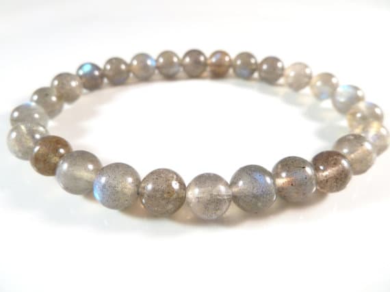 Galaxy Jewelry 7mm Stretchable Gray Labradorite Bracelet Round, Smooth 7" for mens, womens, gf, bf & Adult.