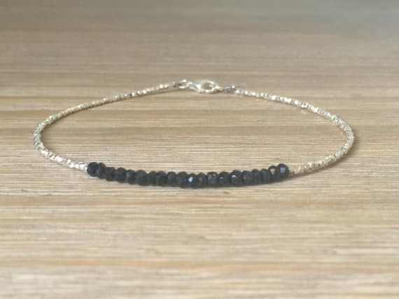 AAA++ Rare Quality Back Spinel and Fine Silver Plated Beads Bracelet, Beaded bracelet, Gemstone bracelet 2.5 mm Code- TJH25