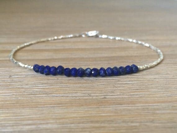 AAA++ Rare Quality Lapis Lazuli and Karen Hill Tribe Silver Plated Beads Bracelet, Beaded bracelet, Gemstone bracelet 2-3 mm Code- TJH34