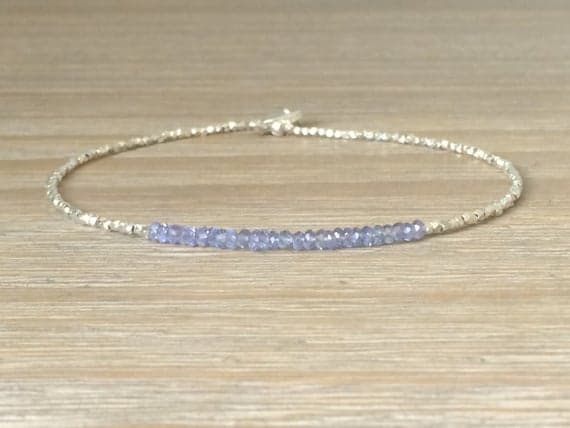 AAA++ Rare Quality Tanzanite and Fine Silver Plated Bracelet , Beaded bracelet, Gemstone bracelet, December Birthstone bracelet 3 mm Code- TJH33