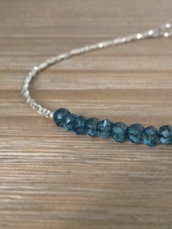 AAA++ Rare Quality London Blue Topaz Mystic Quartz and Karen Hill Tribe Silver Plated Bracelet , Beaded Gemstone Bracelet 3.5 mm Code- TJH36