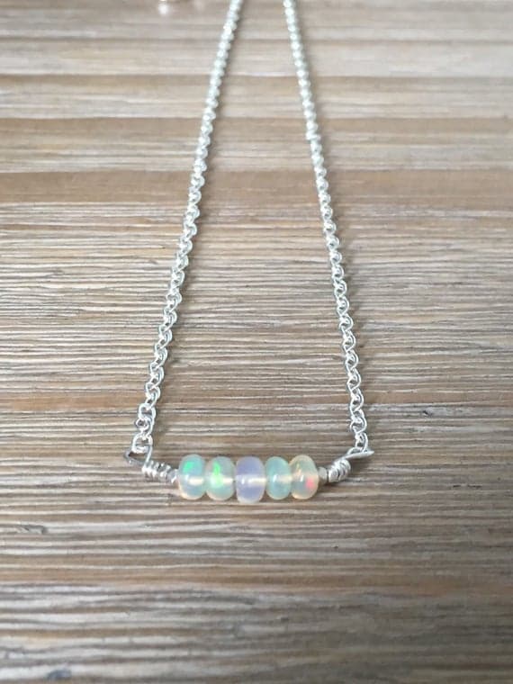 AAA++ Rare Quality Ethiopian Welo Opal with Karen Hill Tribe bead Necklace, Sterling Silver PlatedChain, Gemstone necklace, October Birthstone Necklace 4 mm Code- TJH44