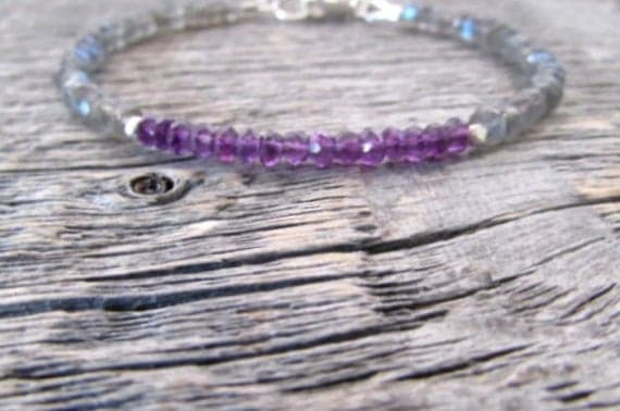 AAA++ Rare Quality Amethyst Bracelet, Labradorite Bracelet, Amethyst Jewelry, Labradorite Jewelry, Gemstone Bracelet 3.5mm -4mm 7 inches Code- TJH469