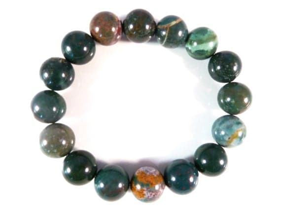 Unique Wedding Gift 12mm Stretchable Multi Indian Bloodstone Bracelet Round, Smooth 7.5" for mens, womens, gf, bf & Adult.