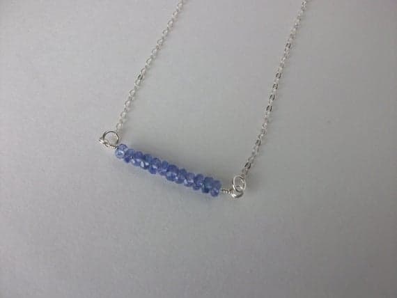Tanzanite beaded Bar Necklace Sterling Silver Chain Unique Bar Beaded Tanzanite Necklace Layering Necklace Different Sterling Necklace 3-4mm Code- WAR9091