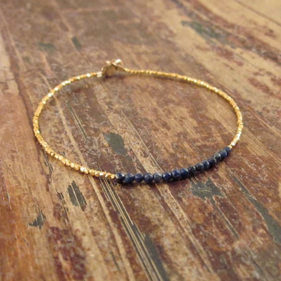 24k gold Blush Jewelry 2mm Blue Lapis Lazuli  stacking Bracelet Rondelle, Smooth 18cm for mens, womens, gf, bf and adults.