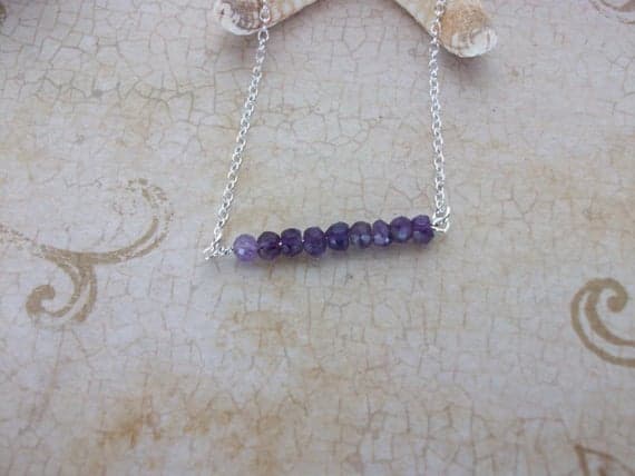 Amethyst Necklace Sterling Silver Chain Genuine Different Amethyst Necklace Layering Necklace Unique Bar Necklace 3-4mm  Code- WAR9092