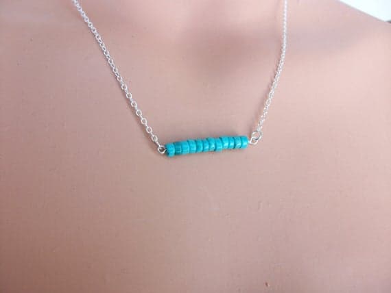 Turquoise Necklace/Turquoise Bar/Unique Turquoise Beaded Bar/Genuine Turquoise Necklace/Layering Necklace/Different Turquoise Necklace 3-4mm Code- WAR9084