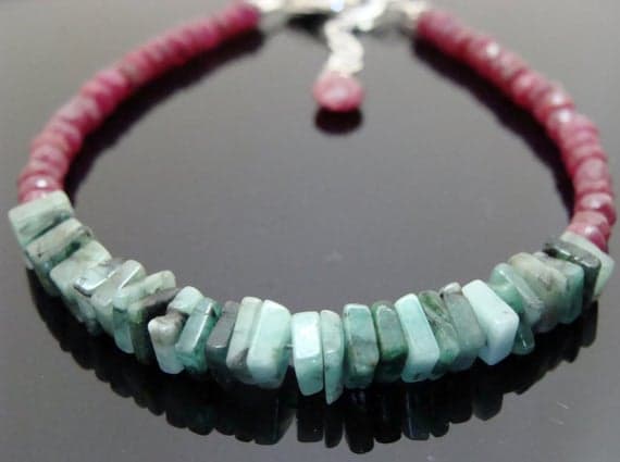 Genuine Ruby and Emerald Sterling Silver Bracelet Code- WAR6587