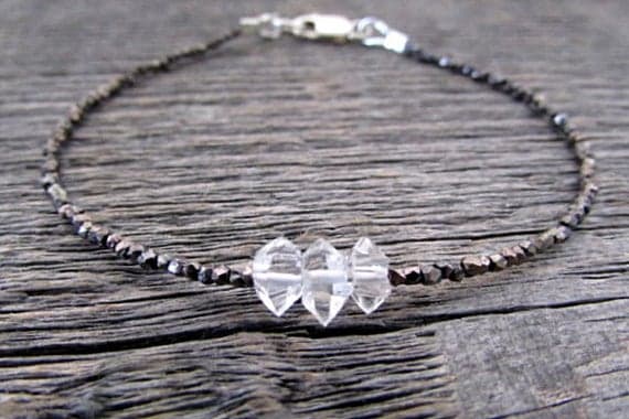 AAA++ Rare Quality Herkimer Diamond Bracelet, April Birthstone Bracelet, Crystal Quartz Bracelet, Oxidized Bracelet, Herkimer Jewelry, Quartz Jewelry 5mm 7 inches Code- TJH457