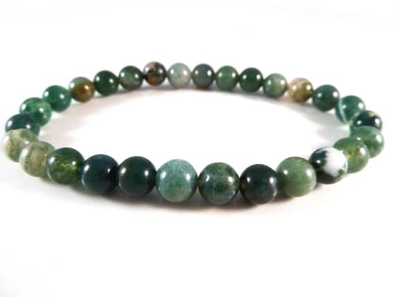 Rock Gift 6mm Stretchable Green Moss Agate  Bracelet Round, Smooth 7" for mens, womens, gf, bf & Adult.