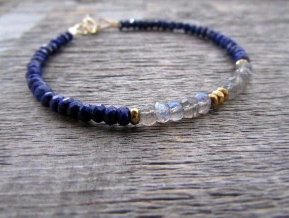 AAA++ Rare Quality Labradorite & Lapis Bracelet, Labradorite Bracelet, Lapis Lazuli Bracelet, Chakra Bracelet, Bead Bracelet, Gemstone Bracelet, Women's Gift 3-3.5mm 7 inches Code- TJH409