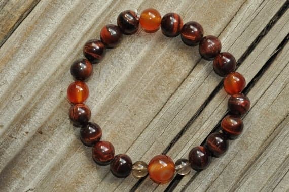 Dainty Slave Loose 6mm Stretchable red Tiger Eye Bracelet, Smoky Quartz Bracelet Round, Smooth 7" for mens, womens, GF, BF, Adults.