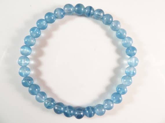 Artisan Loose 6mm Stretchable Blue Blue Calcite Bracelet Round, Smooth 7" for mens, womens, gf, bf & Adult.